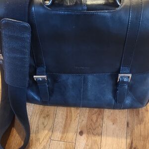 Samsonite Leather Messenger Laptop Bag Black Briefcase Work Travel 18" P-001